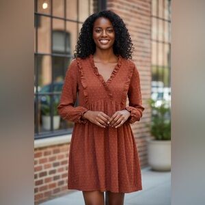SHEIN Rust Long Sleeve Ruffle Dress. Size XL.